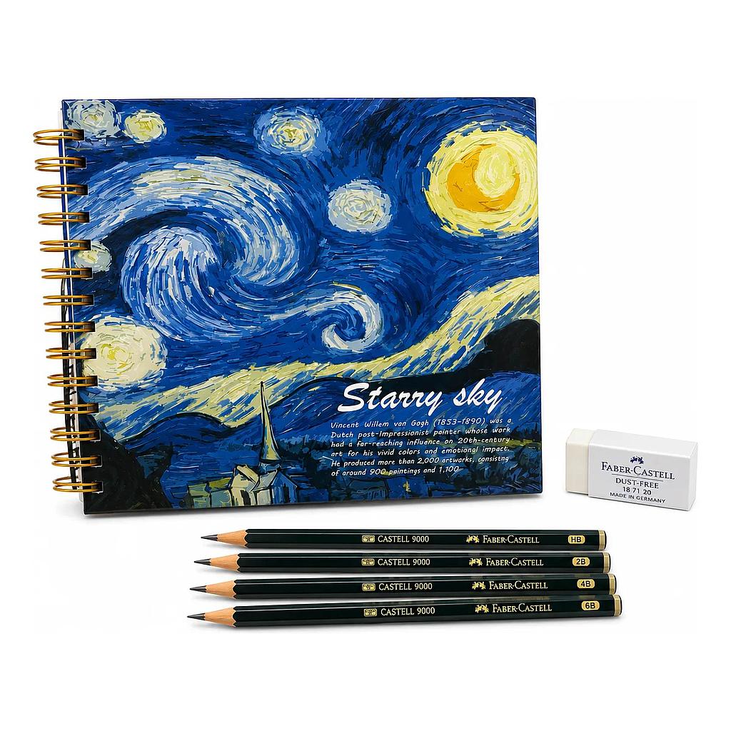 Kit Sketchbook Premium 110g + 4 Lápices Faber-castell + Goma