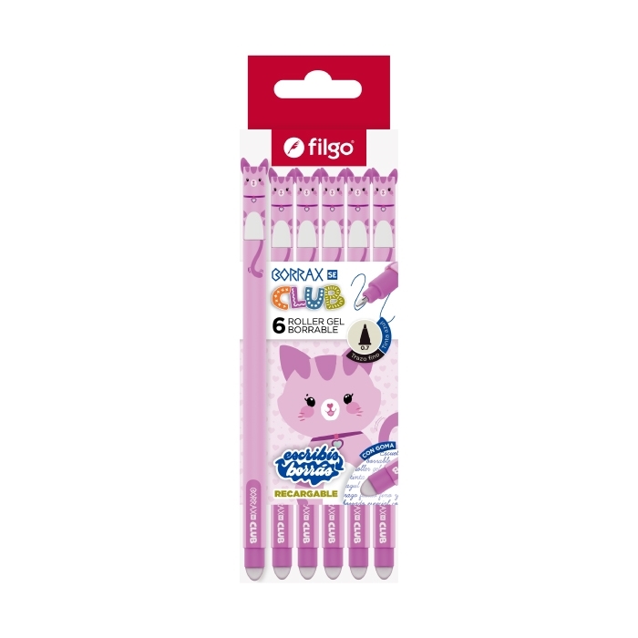 Filgo roller gel borrable borrax se club - caja 6 gatito