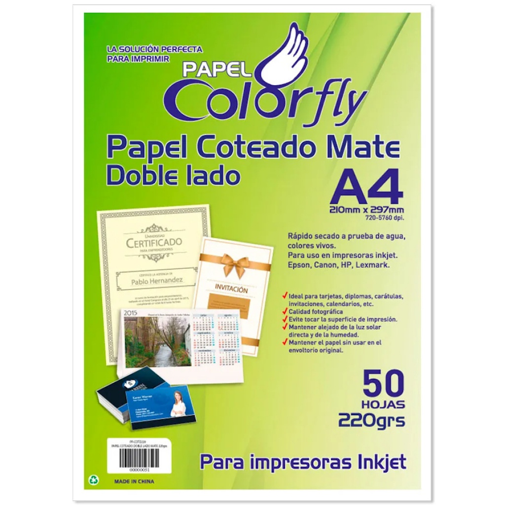 Papel Coteado Mate Doble Lado Diplomas Invitaciones X50 Blanco