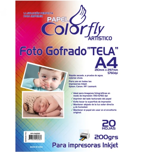 PAPEL FOTOGRAFICO GOFRADO "TELA" A4 RESMA 20 HOJA CALIDAD 5760DPI 200GRS