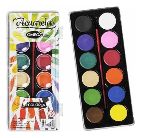 CAJA DE ACUARELAS OMEGA DE 12 COLORES