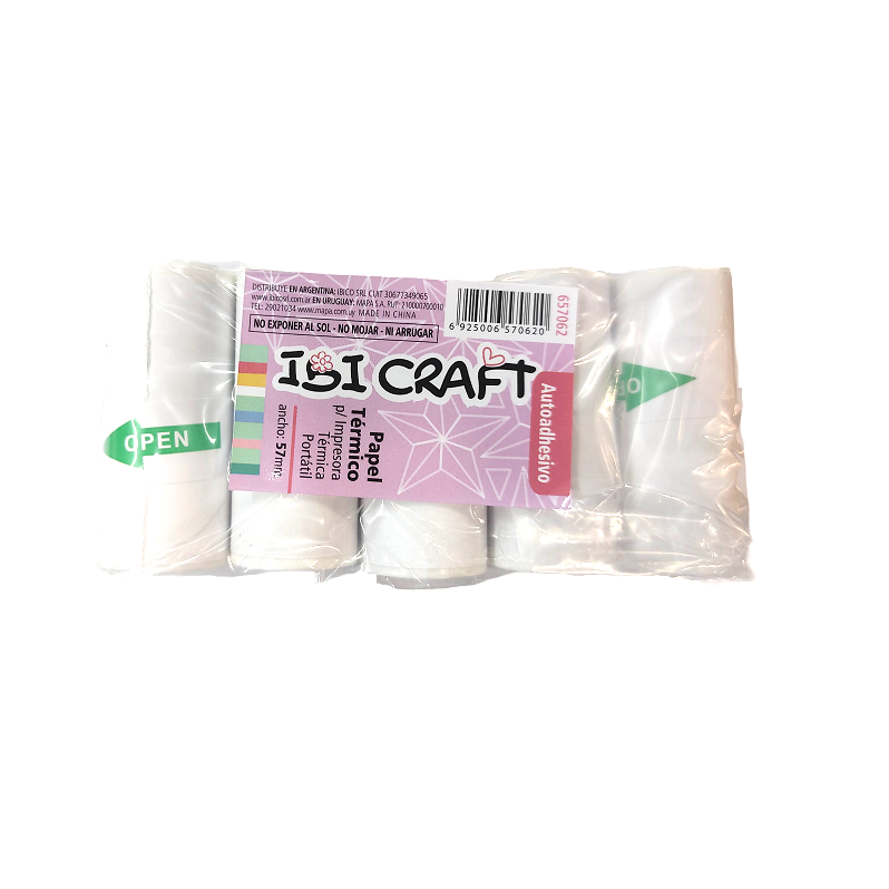 PACK CON 5 ROLLOS DE PAPEL TÉRMICO DE 57MM*3,0MTS, AUTOADHESIVO