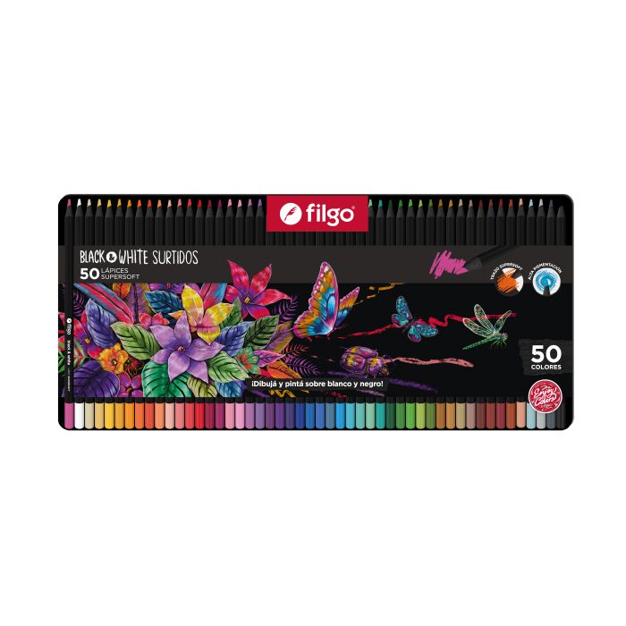 Estuche Metalico Lapices Black&amp;White x50 Filgo