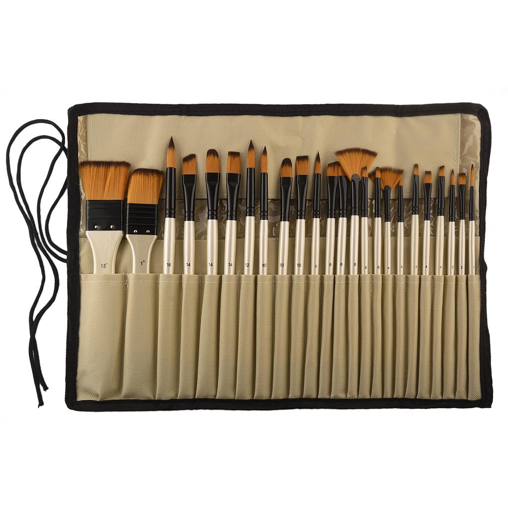 ESTUCHE ENROLLABLE DE 24 PINCELES ARTÍSTICOS PRESTIGE "PREMIUM", SURT,SINTÉTICOS, C.CORTO, MULTITÉC.