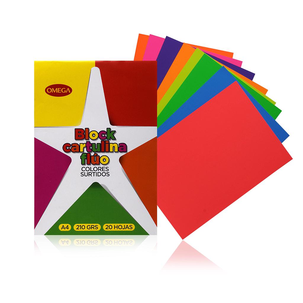 BLOC C/20 HOJAS DE CARTULINA COLORES FLÚO A4, 210 GRS., SURTIDAS