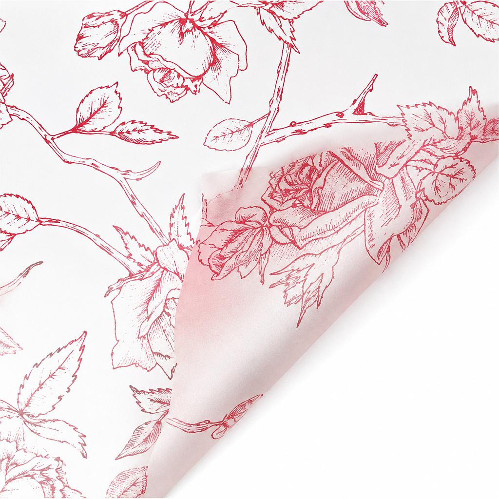 PAQUETE CON 20 PLIEGOS DE PAPEL COREANO IBI CRAFT, 57x57cm, 50µm, ROSADO C/FLORES