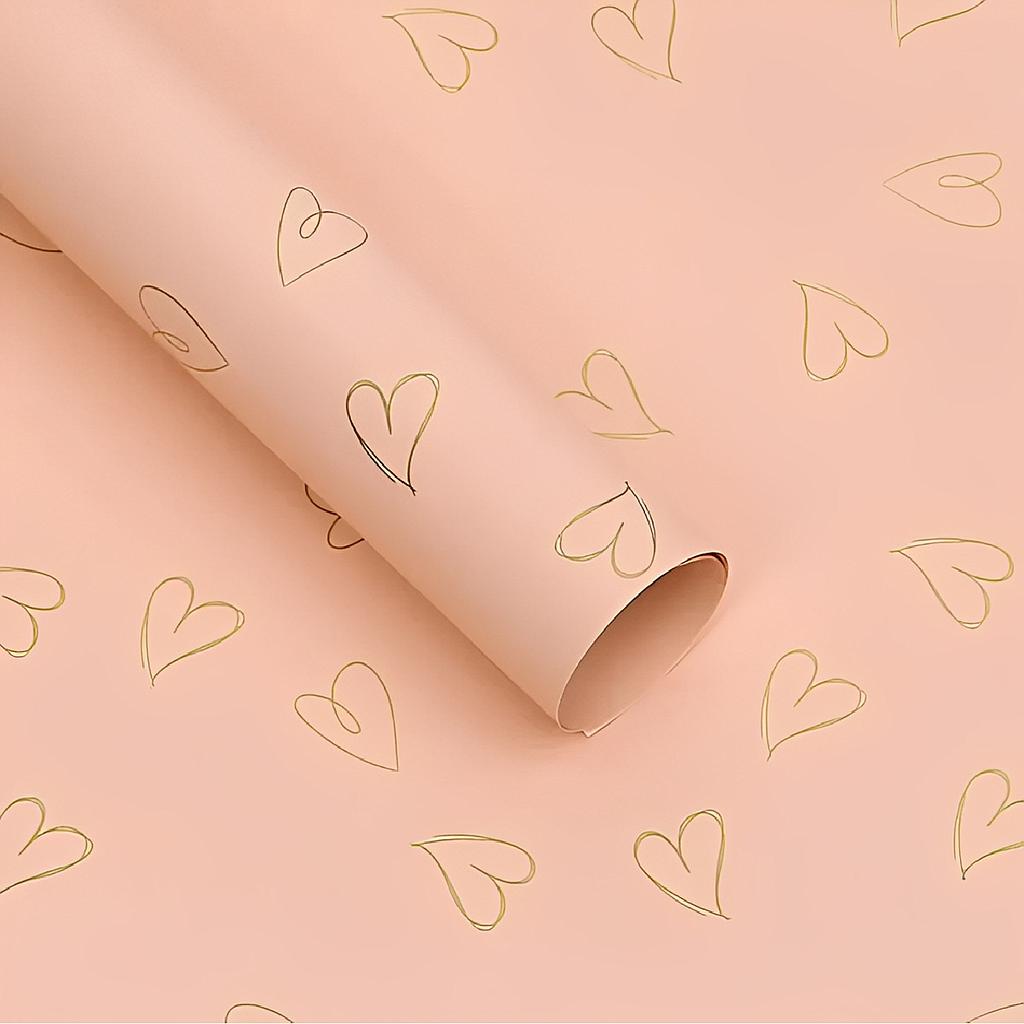 PAQUETE CON 20 PLIEGOS DE PAPEL COREANO IBI CRAFT, 57x57cm, 60µm, CHAMPAGNE C/CORAZONES DORADOS
