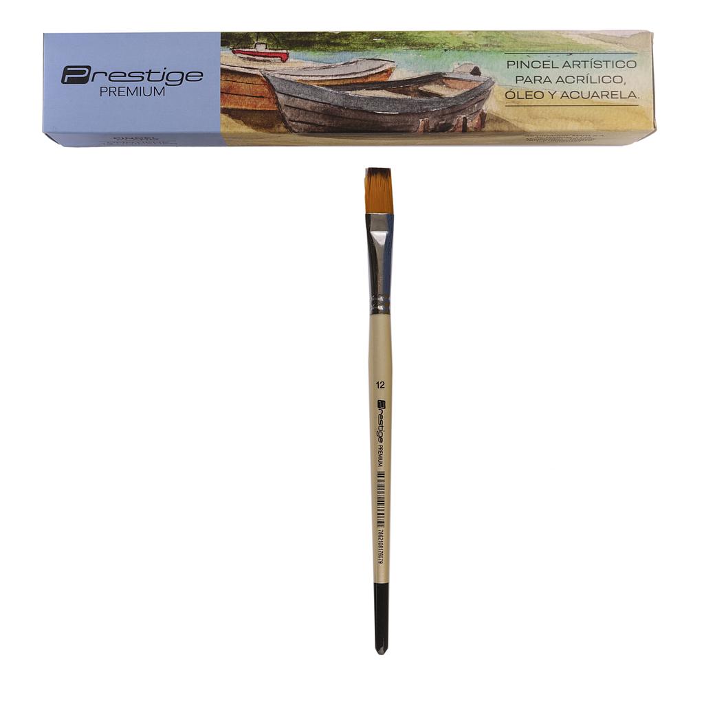 PINCEL ARTÍSTICO PRESTIGE "PREMIUM", SINTÉTICO, CABO CORTO, PTA. PLANA, #12