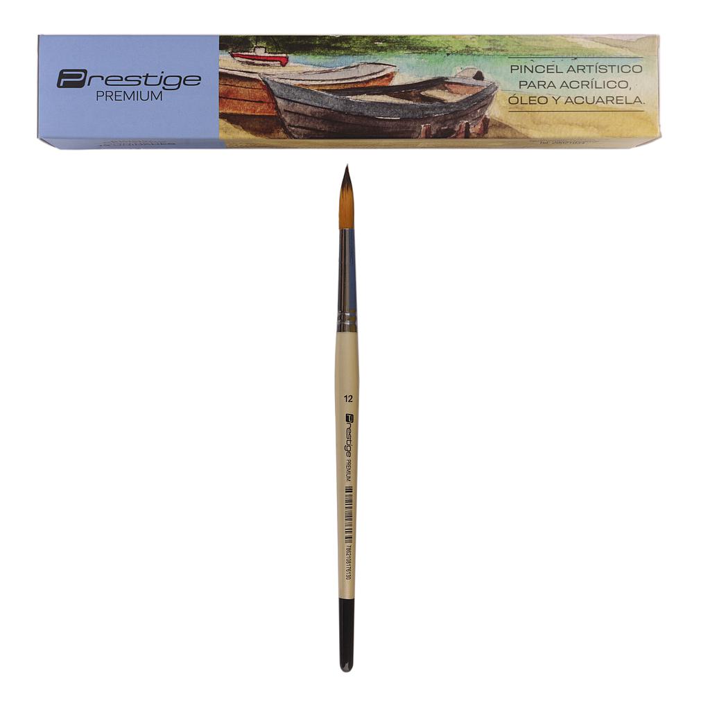 PINCEL ARTÍSTICO PRESTIGE "PREMIUM", SINTÉTICO, CABO CORTO, PTA. REDONDA, #12