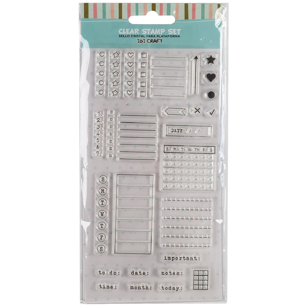 SET DE SELLOS SILICONADOS CRISTAL P/BASE ACRÍLICA IBI CRAFT, 28 PIEZAS SERIE "VIÑETAS"
