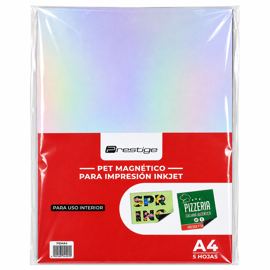 PAQUETE CON 5 HOJAS DE PET FILM MAGNÉTICO PRESTIGE, A4, PARA INKJET