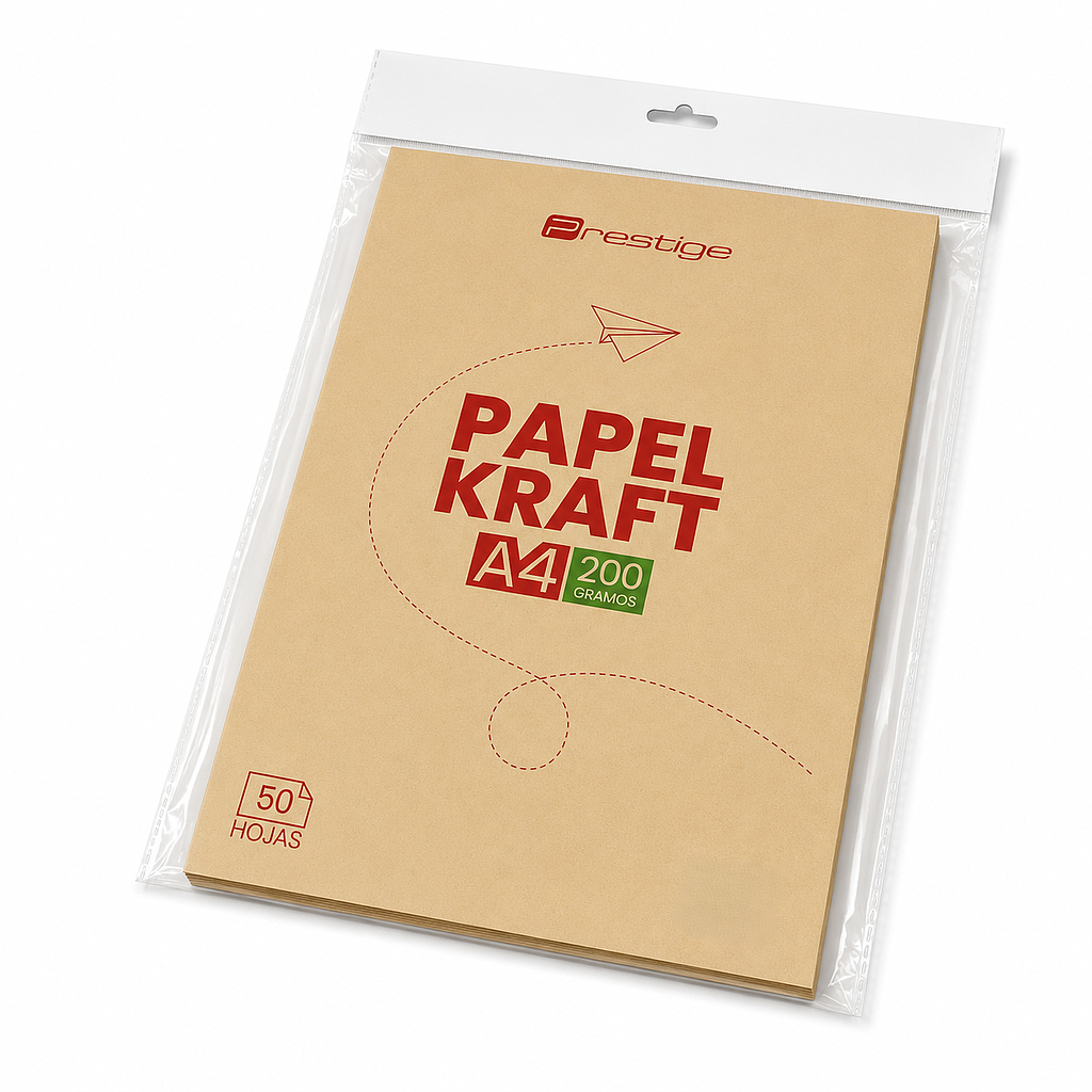 PAQUETE CON 50 HOJAS PAPEL KRAFT PRESTIGE, A4, 200grs