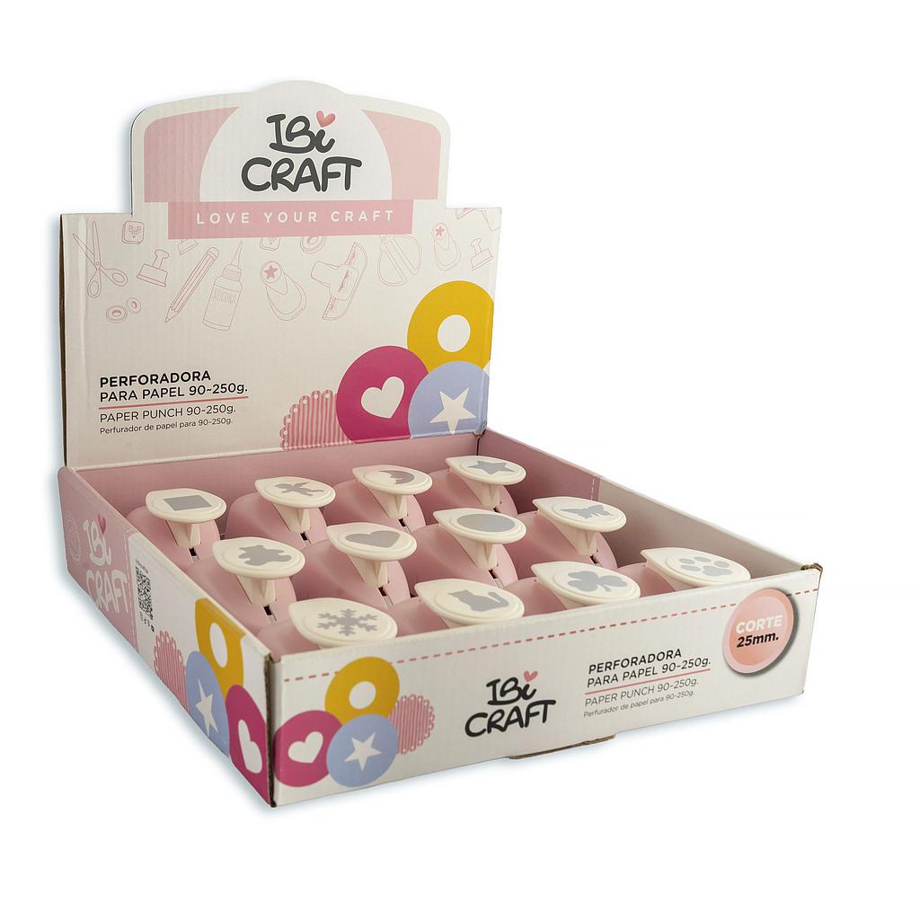CAJA IBI CRAFT CON 12 PERFORADORAS PARA PAPEL Y GOMA EVA CON DISEÑOS DE 25 MM